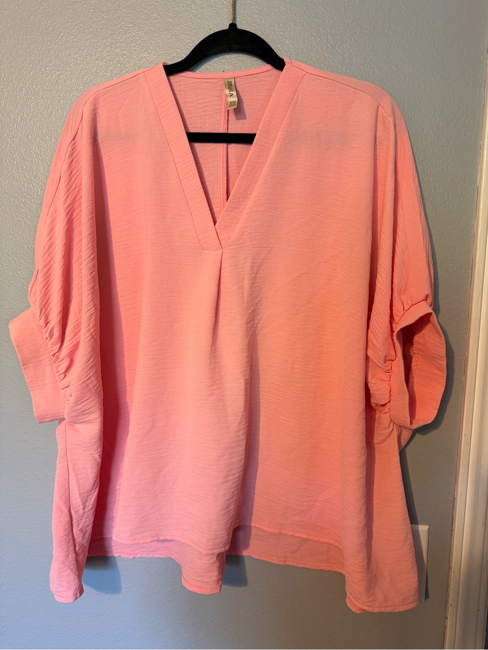 Zenana Outfitters Oversized Coral Pink V-Neck Tunic Top